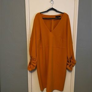 Eloquii mustard textured balloon sleeve dress -24W